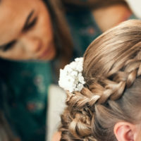 Close up french braid wedding hair